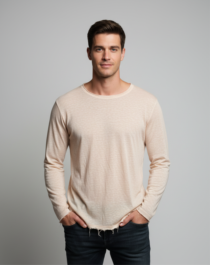 חולצת 100% פשתן בז שרוול ארוך