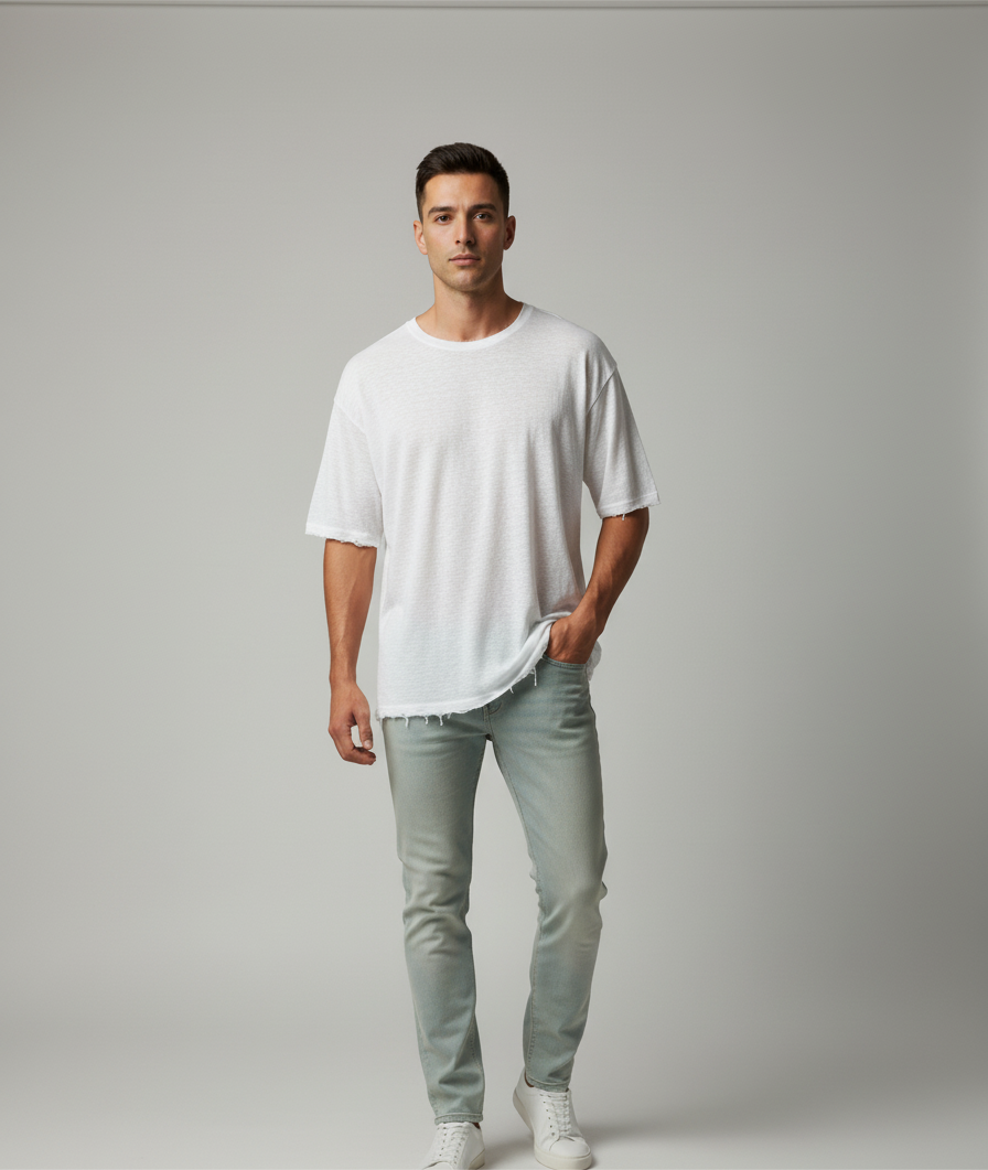 חולצה לבנה עשויה מבד 100% פשתן עם קרעים