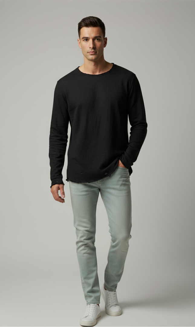 חולצת 100% פשתן שחורה שרוול ארוך