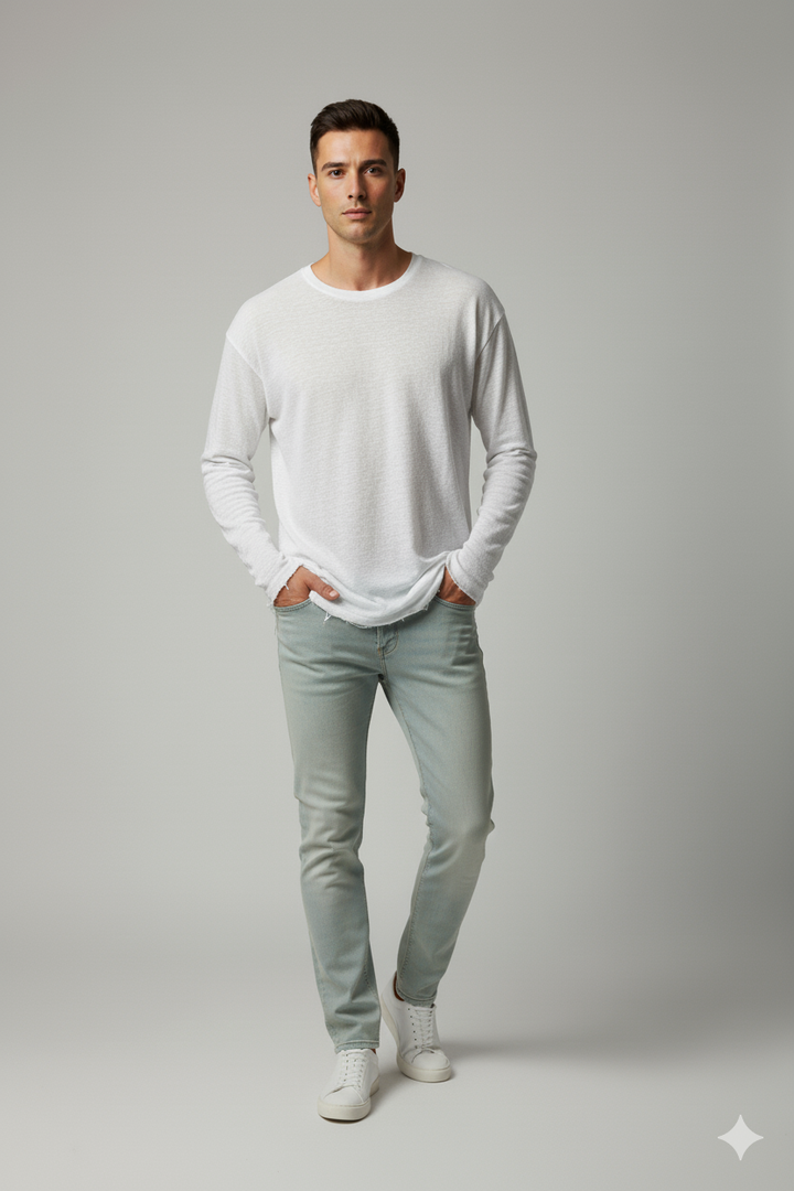 חולצת 100% פשתן לבנה שרוול ארוך